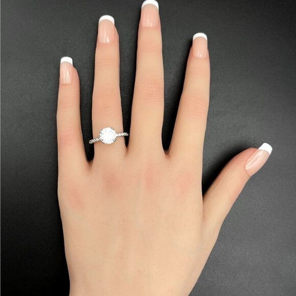 .925 Sterling Silver with Round Cut White Diamond Cubic Zirconia Ring Size 9 - Picture 10 of 12